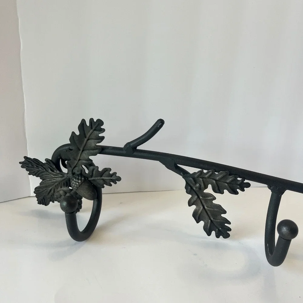 Longaberger Wrought Iron Oak Leaf Acorn Pinecone Wall Mount Hook Rack Black 24in